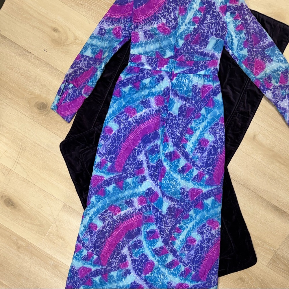 Vintage Purple Blue & Pink 60’s 70’s quilted long sleeve pencil Maxi Dress XS - Picture 6 of 16